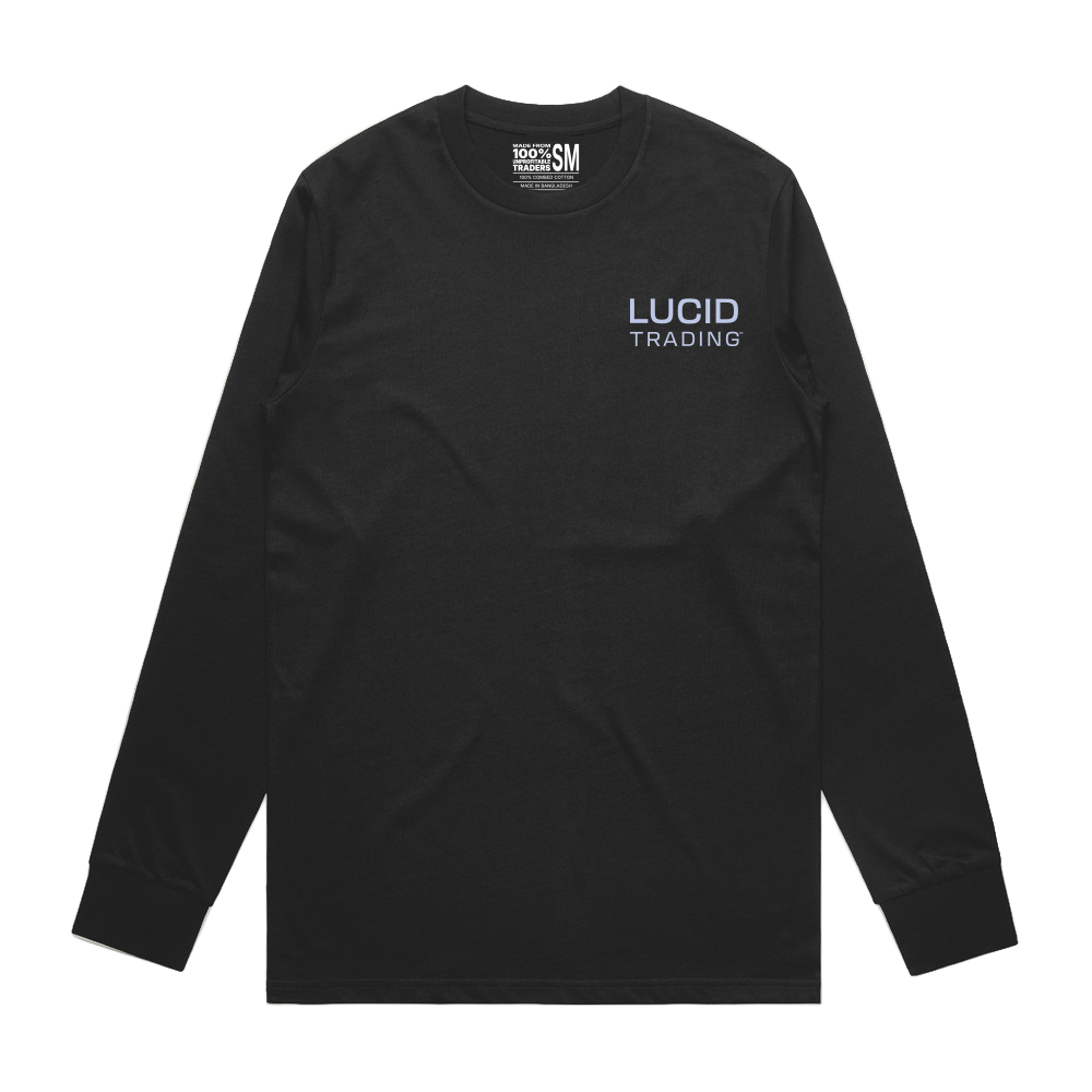 Black long-sleeve shirt with 'Lucid Trading' logo on a white background