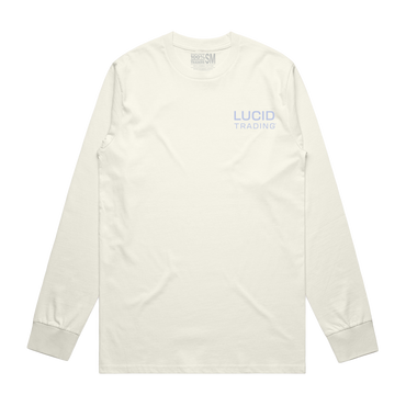 Beige long-sleeve shirt with 'Lucid Trading' logo on a white background