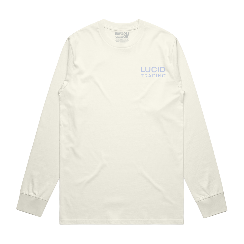 Beige long-sleeve shirt with 'Lucid Trading' logo on a white background