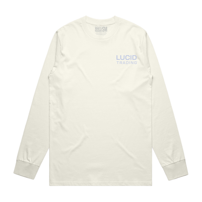 Beige long-sleeve shirt with 'Lucid Trading' logo on a white background