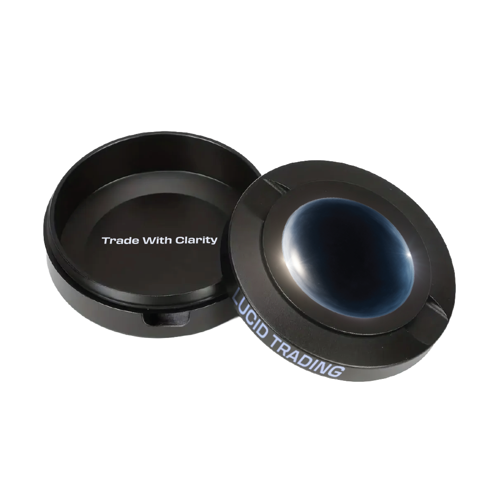 Two black circular components with 'Lucid Trading' branding on a white background